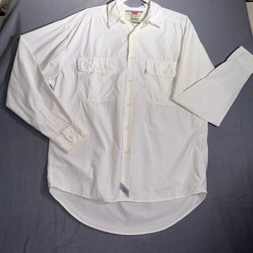 Levi's XL White Long Sleeve Button Up Vintage 90s Western Workwear Minimalist